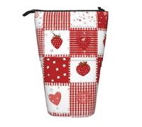 Cute Strawberry Heart Standing Pencil Case Pink Bow Pen Pouch Holder Telescopic Pencil Bag Pop Up Cosmetics Bag Stationery Organizer for School Office Travel