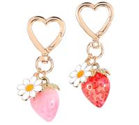 Cute Strawberry Keychain, 2 Pcs Kawaii Heart Daisy Bag Charms Accessories, Cute Decor for Women Girls, Strawberry Purse Charms for Handbags Gift