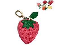 Cute Strawberry & Lemon Mini Coin Purse Charm, Cute Fruit Leather Bag Charm, Mini Leather Coin Pouch with Zipper Waterproof Wallet Keychain for Girl Women Backpack Decoration Gift (Strawberry)