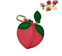 Cute Strawberry & Lemon Mini Coin Purse Charm, Cute Fruit Leather Bag Charm, Mini Leather Coin Pouch with Zipper Waterproof Wallet Keychain for Girl Women Backpack Decoration Gift (Peach)