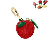 Cute Strawberry & Lemon Mini Coin Purse Charm, Cute Fruit Leather Bag Charm, Mini Leather Coin Pouch with Zipper Waterproof Wallet Keychain for Girl Women Backpack Decoration Gift (Apple)
