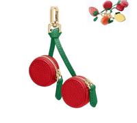 Cute Strawberry & Lemon Mini Coin Purse Charm, Cute Fruit Leather Bag Charm, Mini Leather Coin Pouch with Zipper Waterproof Wallet Keychain for Girl Women Backpack Decoration Gift (Cherry)