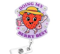Cute Strawberry Nurse Badge Reel, Funny Doing My Berry Best Nursing Badge Holder with Retractable Clip, Name Tag Pediatric Work Badge Buddy, Gifts for Medical Student RN LPN CNA MA Teacher Doctor