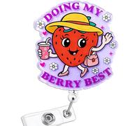 Cute Strawberry Nurse Badge Reel, Funny Doing My Berry Best Nursing Badge Holder with Retractable Clip, Name Tag Pediatric Work Badge Buddy, Gifts for Medical Student RN LPN CNA MA Teacher Doctor