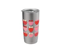 Cute Strawberry Pattern Bow Fruit Pink Red Polka Dots Stainless Steel Insulated Tumbler