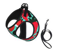 Cute Strawberry Print Harness Leash Set For Cat And Small Dog, Adjustable, Reflective, And Escape-Proof Vest With Soft Breathable Mesh Lining