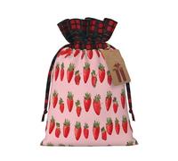 Cute strawberry -Print Multi-Colored Burlap Drawstring Bags, Eco-Friendly Plaid Pouches For Wedding Party Favors & Custom Packaging. S