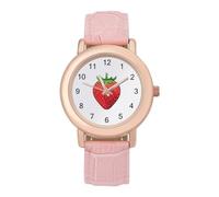 Cute Strawberry Print Womens Elegant Watch Analogue Quartz Watch Leather Band Wristwatch