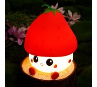 Cute Strawberry Silicone Night Light for Kids, Rechargeable Touch Dimmable LED Bedside Lamp with 30-Min Timer, Safe Baby Toddler Nightlight, Kawaii Room Decor Christmas Birthday Gift for Girls