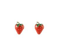 Cute Strawberry Stud Earrings for Women, 925 Sterling Silver Post Hypoallergenic Earrings, Red Enamel Lifelike Fruit Mini Cartilage Tragus Earrings, Sweet Fashion Jewellery