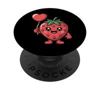 Cute Strawberry With Heart Balloon Kawaii Fruit Design PopSockets Adhesive PopGrip