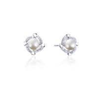 Cute Stud Earrings for Women, Stud Earrings 925 Silver Pearl and Cubic Zirconia 10.3X10.3mm for Aunt Anniversary Jewelry Classic
