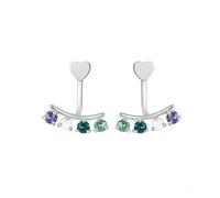 Cute Stud Earrings for Women, Stud Earrings 925 Silver Silver Crystal Heart with Multicolor Crystal 18X12mm for Aunt Anniversary Jewelry Classic