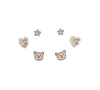 Cute Stud Earrings Set, 3 Pairs, Stars, Good Smiley Face, Bear Design, Colorful Enamel