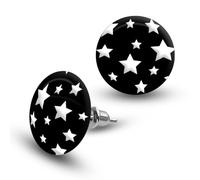 cute stud earrings with stars black and white earrings star round shape, model: Model 1