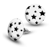 cute stud earrings with stars black and white earrings star round square, Model: Model 3