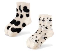 Cute Stuff Cow Print Socks For Women,Fuzzy Winter Fluffy Lazy Sleeper Socks Warm Thick Cozy Trendy Cow Plush Mid-Calf Socks Room Decor CowThemed Halloween Christmas Birthday Gifts for Women Teen Girls