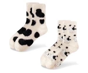 Cute Stuff Cow Print Socks For Women,Fuzzy Winter Fluffy Lazy Sleeper Socks Warm Thick Cozy Trendy Cow Plush Mid-Calf Socks Room Decor CowThemed Halloween Christmas Birthday Gifts for Women Teen Girls