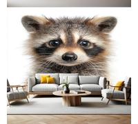 Cute Style Photo Wallpaper 3D Effect Animal Raccoon Mural Wallpaper Non-Woven Wall Mural, 350 x 256 cm Large Murals Wall Decor for Bedroom, Living Room, Kids Room