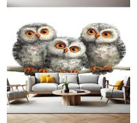 Cute Style Photo Wallpaper Three Grey Owls Wall Murals for Living Room Bedrooms Office Tv Background Wall Large Mural Poster 300 x 210 cm Home Decoration