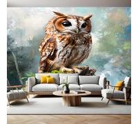 Cute Style Wall Mural 250 x 180 cm Forest Owl Non-Woven Art Print Wallpaper Mural for Walls Living Room Bedroom TV Background Boys Girls Kids Rooms Decoration