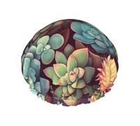 Cute Succulents Shower Caps for Women Reusable Waterproof Shower Bonnet Large Elastic Bath Caps Double Layers Bathing Hair Caps Designed for all Hair Lengths with PEVA Lining