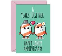 Cute Sugar Candy Anniversary Card for Boyfriend Girlfriend - 6 Years Together - Happy 6th Wedding Anniversary Cards for Women Men, A5 Greeting Cards Anniversaries