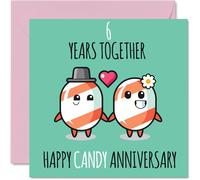 Cute Sugar Candy Anniversary Card for Boyfriend Girlfriend - 6 Years Together - Happy 6th Wedding Anniversary Cards for Women Men, 145mm Greeting Cards Anniversaries