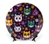 Cute Sugar Skull Cats Funny Decorative Plate Ceramic Ornaments 8inch
