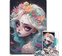 Cute Sugar Skull Girl Themed Wooden Jigsaw Puzzle 1000 Pieces for Adults | Gift for puzzle lovers: activity for family time alone or together.