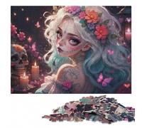 Cute Sugar Skull Girl Wooden Jigsaw for Adults | A screen-free tabletop activity: an activity that can be paused and resumed at home.