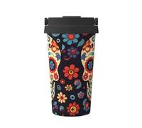 Cute Sugar Skulls, Insulated Coffee Mug â€“ 17oz Double Wall Vacuum Stainless Steel Tumbler Cup with Leak-Proof Lid & Handle, Fashion Portable Travel Thermos Mug for Cold & Hot Drinks