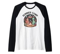 Cute Summer Camp Alien Bigfoot Camping Team Cousin Abduction Raglan Baseball Tee