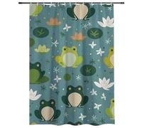 Cute Summer Green Frog Shower Curtain Mould Free Washable Waterproof Shower Curtain Extra Long Bathroom Curtains with Hooks Polyester Fabric Bath Wet Room Bathroom Curtains Home Decor 180×180cm