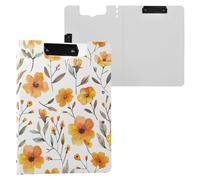 Cute Summer Orange Yellow Flowers Clipboard Folder Two Metal Clips Pen Holder Clip Board with Cover Clipboard Folio Office Meeting