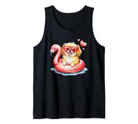 Cute Summer Pekingese Flamingo Pool Float Tank Top