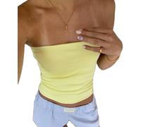 Cute Summer Striped Tube Tops Strapless Crop Bandeau Tops for Women Teen Girls Y2k Going Out Aesthetic Tops Shirts, Yellow, S