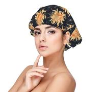Cute Sun Navy Blue Print Satin Silk Bonnet for Sleeping Women, Adjustable Double Layer Satin Hair Bonnet Night Sleep Cap for Curly Hair