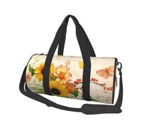 Cute Sunflower and Butterfly Print Round Duffel Bag, Canvas Overnight Travel Tote Bag, Waterproof and Tear-Resistant.Foldable Weekend Travel Bag