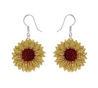 Cute Sunflower Glitter Dangle Drop Earrings for Women Dainty Lightweight Acrylic Flower Hook Statement Dangling Hanging Hypoallergenic Fashion Summer Jewelry You Are My Sunshine Gifts