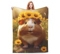 Cute Sunflower Guinea Pig Blanket Gifts for Kids,Funny Pet Guinea Pigs Print Throw Blanket,Soft Flannel Plush Quilt for Bedding Sofa Couch Chair Room Valentines Decoration 50"x60"
