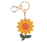 Cute Sunflower Leather Keychain Holder, Waterproof Flower Anti-Scratch Hidden GPS Tracker Case Cover Tag with Key Ring Compatible with Airtag for Women Wallet Keys Bag Pet Backpack Purse