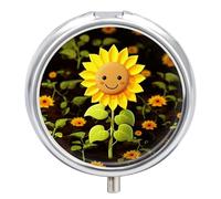 Cute Sunflower Pill Box 3 Compartment Portable Round Pill Organizer Leak-Proof Lightweight Daily Compact Travel Pill Case for Vitamins Supplements Medication