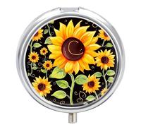 Cute Sunflower Pill Box 3 Compartment Portable Round Pill Organizer Leak-Proof Lightweight Daily Compact Travel Pill Case for Vitamins Supplements Medication