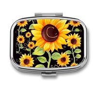 Cute Sunflower Pill Case with 2 Compartment, Pill Organizer Portable Square Pill Box,Vitamin Pill Organizer for Pocket Purse and Travel