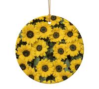 Cute Sunflower Print Ceramic Round Pendant,Festive Decoration for Home,Mall,Supermarket,Holiday Keepsake