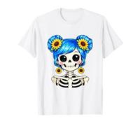 Cute Sunflower Skeleton Girl with Blue Hair T-Shirt
