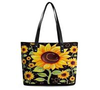 Cute Sunflower Tote Bag Large Soft Leather Purse with Zipper Lightweight Ladies Shoulder Handbag