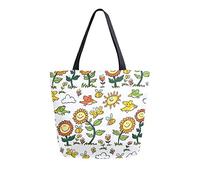 Cute Sunflowers Bird & Bee Doodle Canvas Tote Bag Reusable Grocery Bags Tote Carrying Bag with Handles