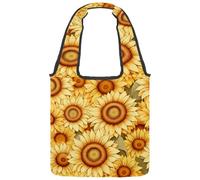 Cute Sunflowers Seamless Pattern Canvas Tote Bag for Women, Reusable Grocery Shopping Cloth Bag with Wide Handle